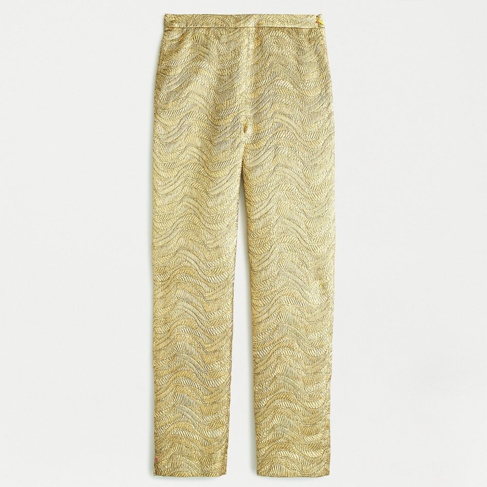 NWT J.Crew Collection High-Rise Cigarette in Gold Metallic Leaf Jacquard Pant 2